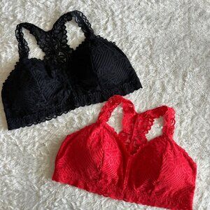 NWOT Maurices Plus Size 2X Lace Bralette Set Red Black Racerback Wireless
